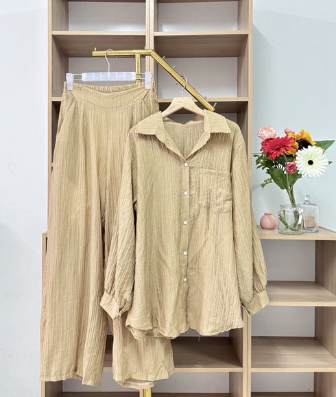 Collar Down Shirts With Wide Leg Trousers Sets